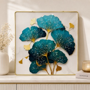 Tablou decorativ 3D Ginkgo cu cristale stralucitoare, 40x40 cm - Img 2