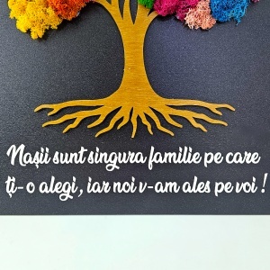 Tablou decorativ Copacul Vietii cu licheni naturali multicolori si mesaj pentru nasi 30x40 cm - Img 3