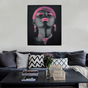 Tablou LED canvas Pink Beads cu leduri lumini 85 x 64 cm - Img 3