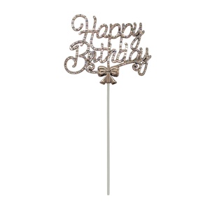 Topper Happy Birthday cu strasuri si fundita, rose gold