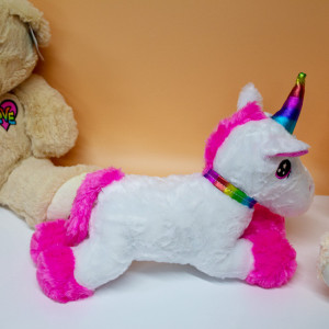 Unicorn de plus Rainbow Cony, cu stelute in privire si print curcubeu, Inaltime 30 cm, Roz1