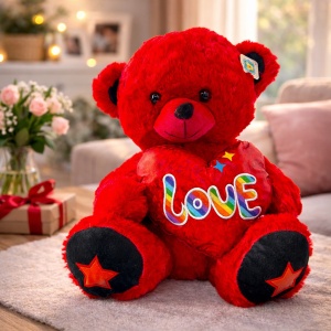 Ursulet de plus Amore, cu inimioara Love, rosu, inaltime 55 cm - Img 2