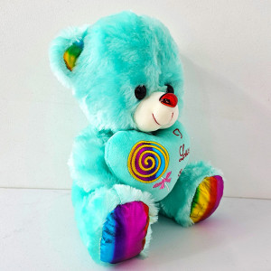 Ursulet de plus BUBU, cu inimioara si imprimeu Lollipop si text "I Love You", inaltime 30 cm, Turquoise 2