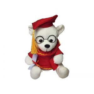 Ursulet de plus Graduate Teddy, cu toca si diploma de absolvire, Inaltime 23 cm, Alb cu ROSU