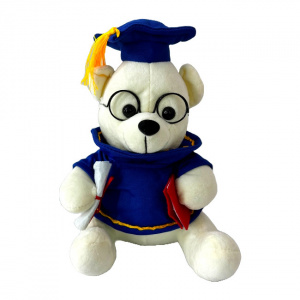 Ursulet de plus Graduate Teddy, cu toca si diploma de absolvire, Inaltime 25 cm, Alb cu albastru