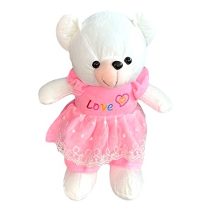 Ursulet de plus Rozina, cu rochita, Inaltime 40 cm, Roz 
