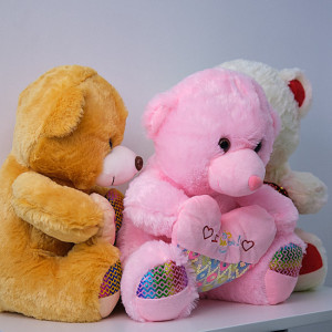 Ursulet de plus Twinkle, cu inimioara, inaltime 37 cm, Roz Deschis