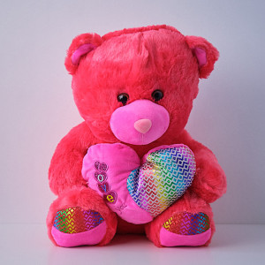 Ursulet de plus Twinkle, cu inimioara, inaltime 37 cm, Roz