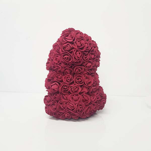 Ursulet floral din trandafiri de sapun Teddy Bear in Love, 25 cm, in cutie cadou, bordo