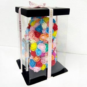 Ursulet floral multicolor din Trandafiri 25 cm, decorat manual, cutie cadou - Img 2