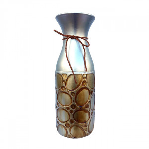 Vaza din ceramica cu aspect sidefat, snur realist si layout geometric, 11x 30 cm