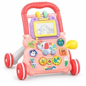 Antepremergator interactiv Music Walker, cu tabla de desen, muzica si centru de activitati, roz, 12 luni+