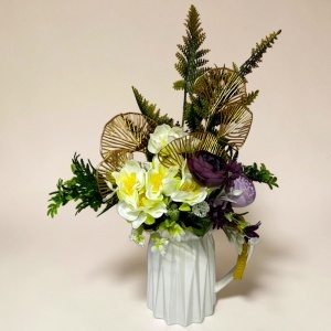 Aranjament floral decorativ in vaza ceramica cu accente aurii - Img 4