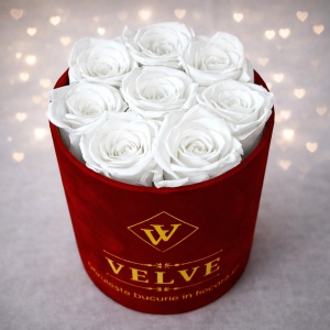 Aranjament floral Eternal Rose cu trandafiri criogenați, Alb