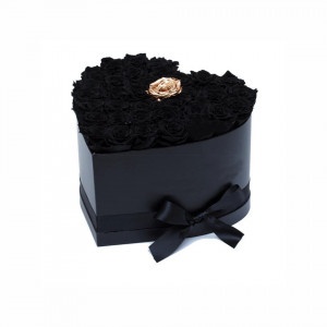Aranjament floral inima cu trandafiri de sapun Gold Lux, negru-gold