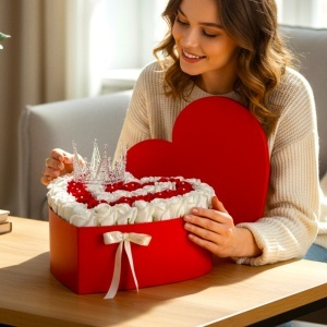 Aranjament floral Royal Heart cutie inima cu 59 trandafiri de sapun si coroana decorativa cu perle si detalii stralucitoare - Img 3