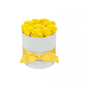 Aranjament floral, Trandafiri parfumati de sapun, in cutie alba Luxury S Galben