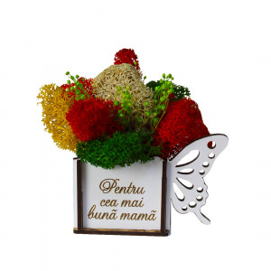 Aranjament floral Whiff "Pentru cea mai buna mama ", licheni stabilizati si plante uscate, in cutie de lemn - Img 6