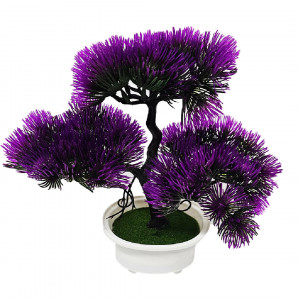 Bonsai decorativ artificial, colorat, in ghiveci miniatural, Pin Desire, Mov, Inaltime 25 cm - Img 5