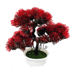 Bonsai decorativ artificial, colorat, in ghiveci miniatural, Pin Desire, Rosu, Inaltime 25 cm - Img 5