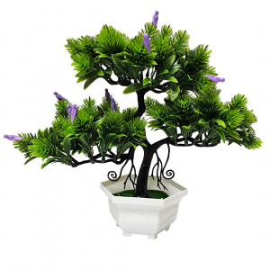 Bonsai decorativ artificial, cu pasari, in ghiveci miniatural, Balance Bird, Mov, Inaltime 28 cm - Img 5