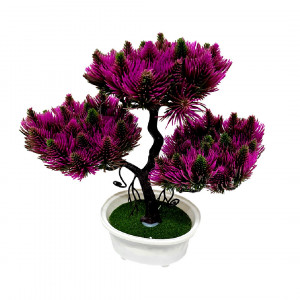 Bonsai decorativ artificial, in ghiveci miniatural, Flowering Cones, Fucsia, Inaltime 13 cm - Img 5