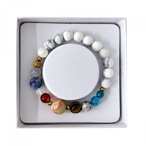 Bratara 10 Planets American Howlite, din pietre semipretioase in cutie cadou, semnificand planetele galaxiei - Img 2