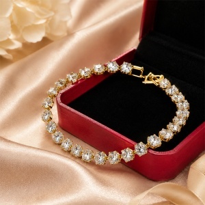 Bratara eleganta tip Tennis cu cristale zirconiu cubic, in cutie cadou, Auriu - Img 3