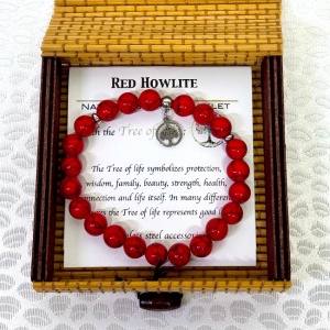 Bratara Red Howlite, din pietre naturale, in cutie cadou, Rosu - Img 5