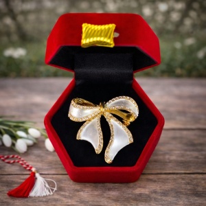 Brosa martisor tip funda, in cutie eleganta, argintiu
