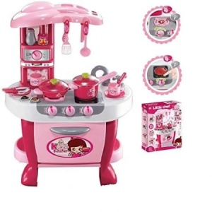 Bucatarie de jucarie copii Little Chef roz, set complet 31 piese, 73 cm