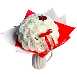 Buchet floral Luxury White Glow, 51 trandafiri artizanali cu sclipici, cadou elegant romantic - Img 5
