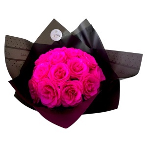 Buchet Glitter Roses cu 19 trandafiri roz decorativi, buchet premium ambalat elegant, 40 cm - Img 2