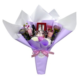Buchet Special Beauty, cu flori de sapun si artizanale, cutiuta cu 3 bratari si produse cosmetice - Img 5