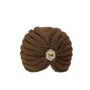 Caciula dama tip turban elegant, cu brosa, Maro inchis