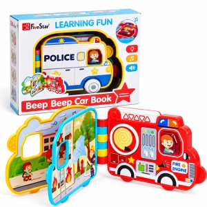 Carte interactiva muzicala pentru copii, vehicule de interventie, lumini, sunete si elemente mobile, 2+ ani