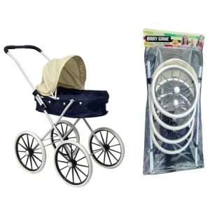 Carucior pentru papusi bleumarin cu crem, cu roti mari, model clasic, 65 cm - Img 2