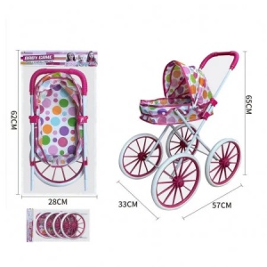 Carucior pentru papusi roz, cu roti mari, model clasic, 65 cm - Img 2