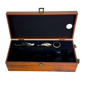 Caseta eleganta din lemn Special Wine, pentru o sticla si trei accesorii vin, Maro - Img 4