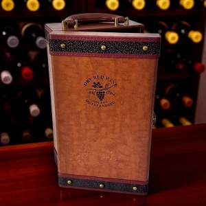 Caseta eleganta Fine Wine, din piele eco, cu accesorii vin, maner, capacitate doua sticle, Maro - Img 5
