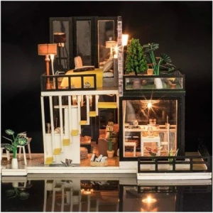 Casuta DIY miniatura din lemn cu mobilier si LED, kit creativ 14+ ani - Img 3