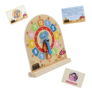 Ceas educativ din lemn pentru copii Wooden Clock Game, cu 30 carduri fata-verso, 3 ani+ - Img 5