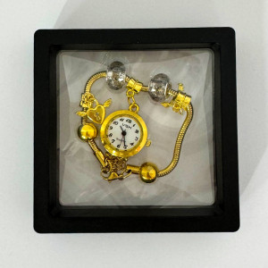 Ceas elegant Gold VSH cu pandativ, margele tip Murano si bratara reglabila, Negru 4