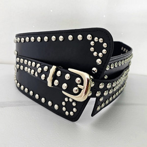 Centura cu catarama Teo Star, elastica, din piele ecologica cu detalii metalice, Negru 3