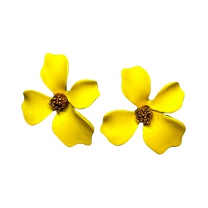 Cercei A Little Magic, cu design floral si prindere cu tija, Galben