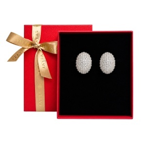 Cercei eleganti bombati cu cristale zirconiu cubic pave, in cutie cadou, Argintiu