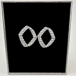 Cercei eleganti Crystal Rhombus Silver din otel inoxidabil, model geometric cu cristale, 4x3 cm - Img 2