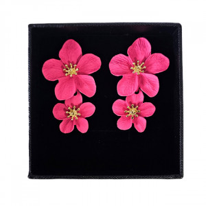 Cercei lungi Sublime Petunia, cu design floral, realistic, in cutie eleganta, Roz - Img 6