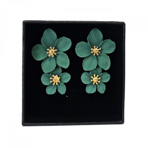Cercei lungi Sublime Petunia, cu design floral, realistic, in cutie eleganta, Verde inchis - Img 6