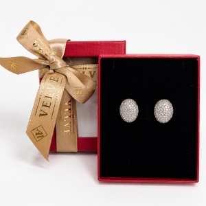 Cercei mici eleganti bombati cu cristale zirconiu cubic pave, in cutie cadou, Argintiu - Img 5